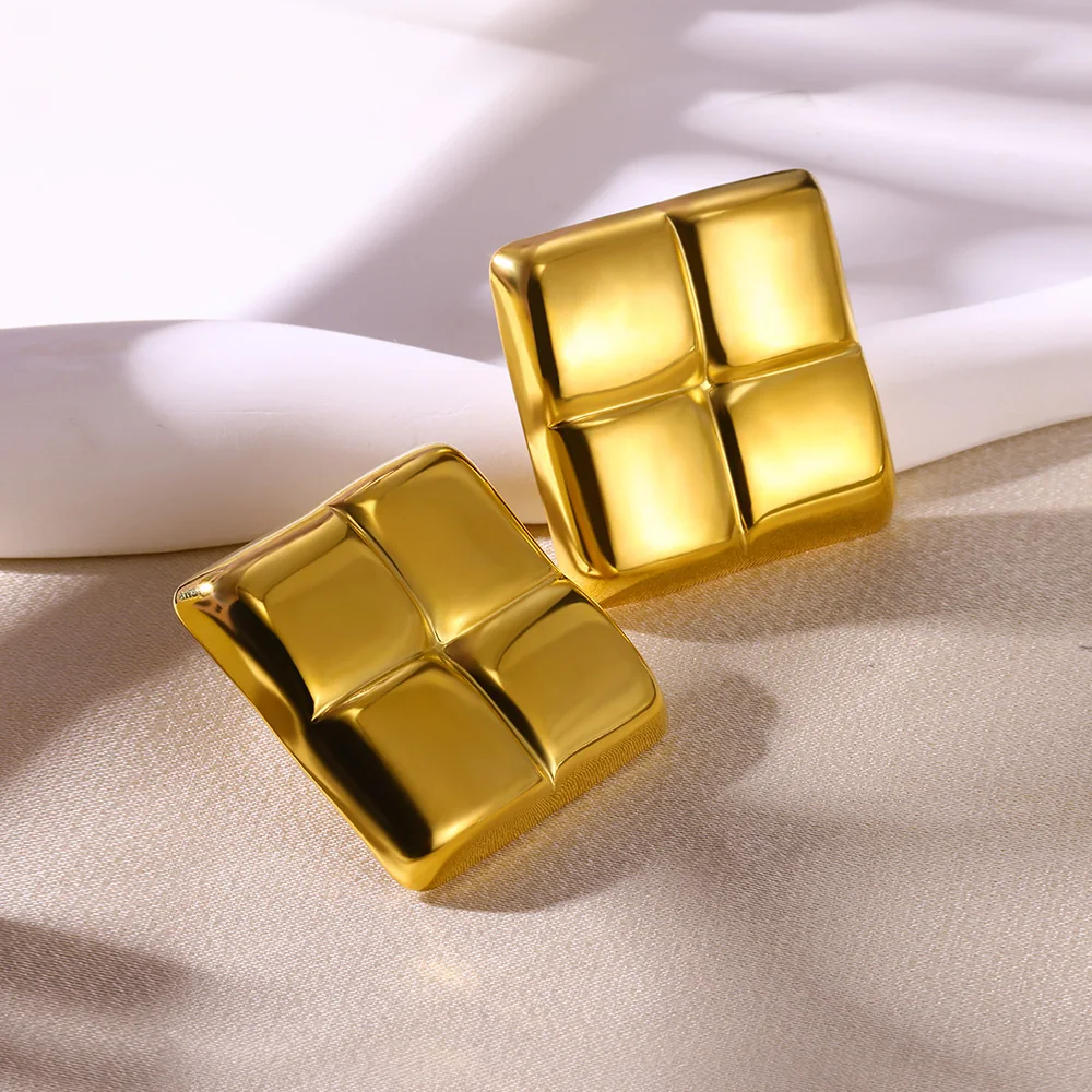 Модные серьги в виде ракушек для женщин золотистые квадратные геометрические из