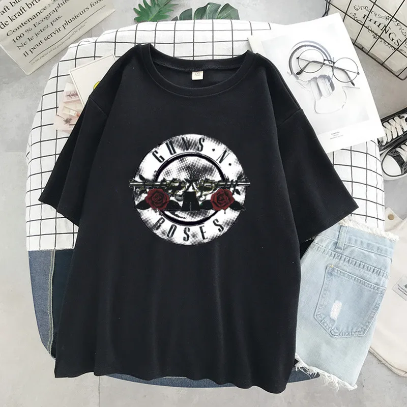 

Women's T-shirts GUNS and Roses Rock Band Tshirt for Women Oversized T-shirt Female Summer Tops Woman Tshirts Aesthetic Clothes