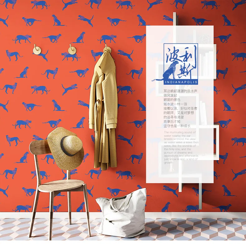 

Nordic style ins wallpaper jaguar grey red living room background wall clothing store bar wallpaper.