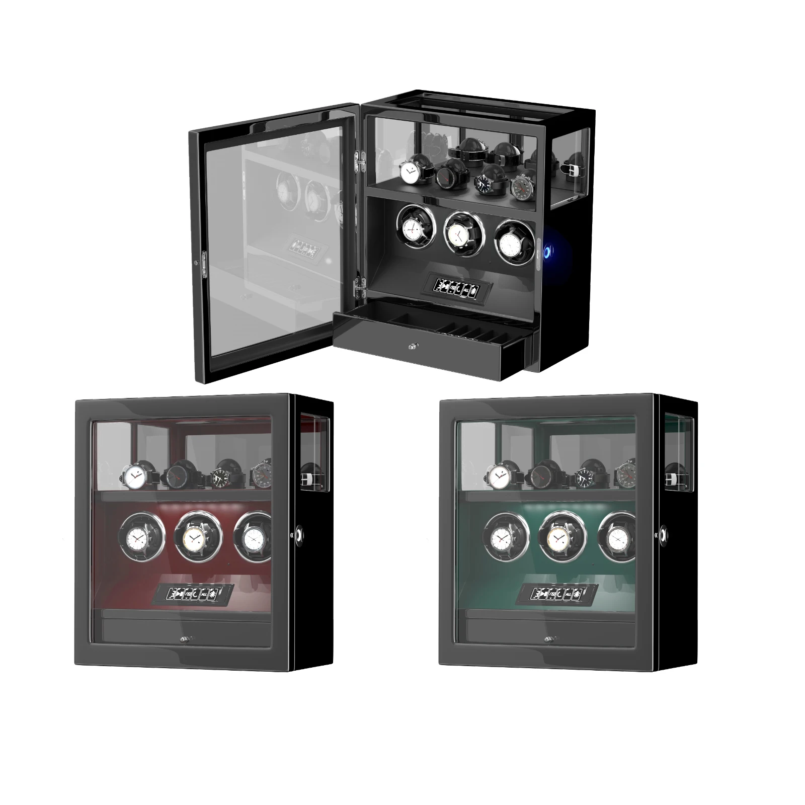 Fingerprint Unlock Automatic Watch Winder Stand Holder Display and Jewelry Storage Drawer Remote Control Watch Safe Box