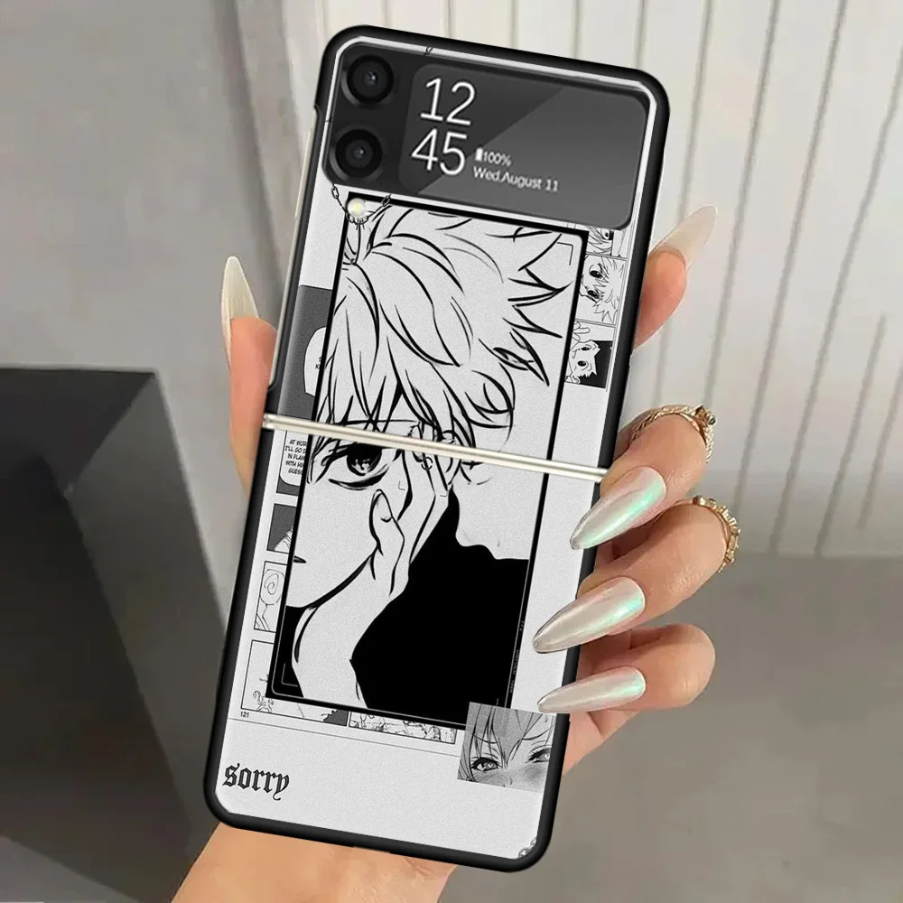 Hunter HXH Killua Жесткий чехол для телефона из ПК Samsung Galaxy Z Flip 6 5 4 3 черный ZFlip6 Flip5 Flip4 5G
