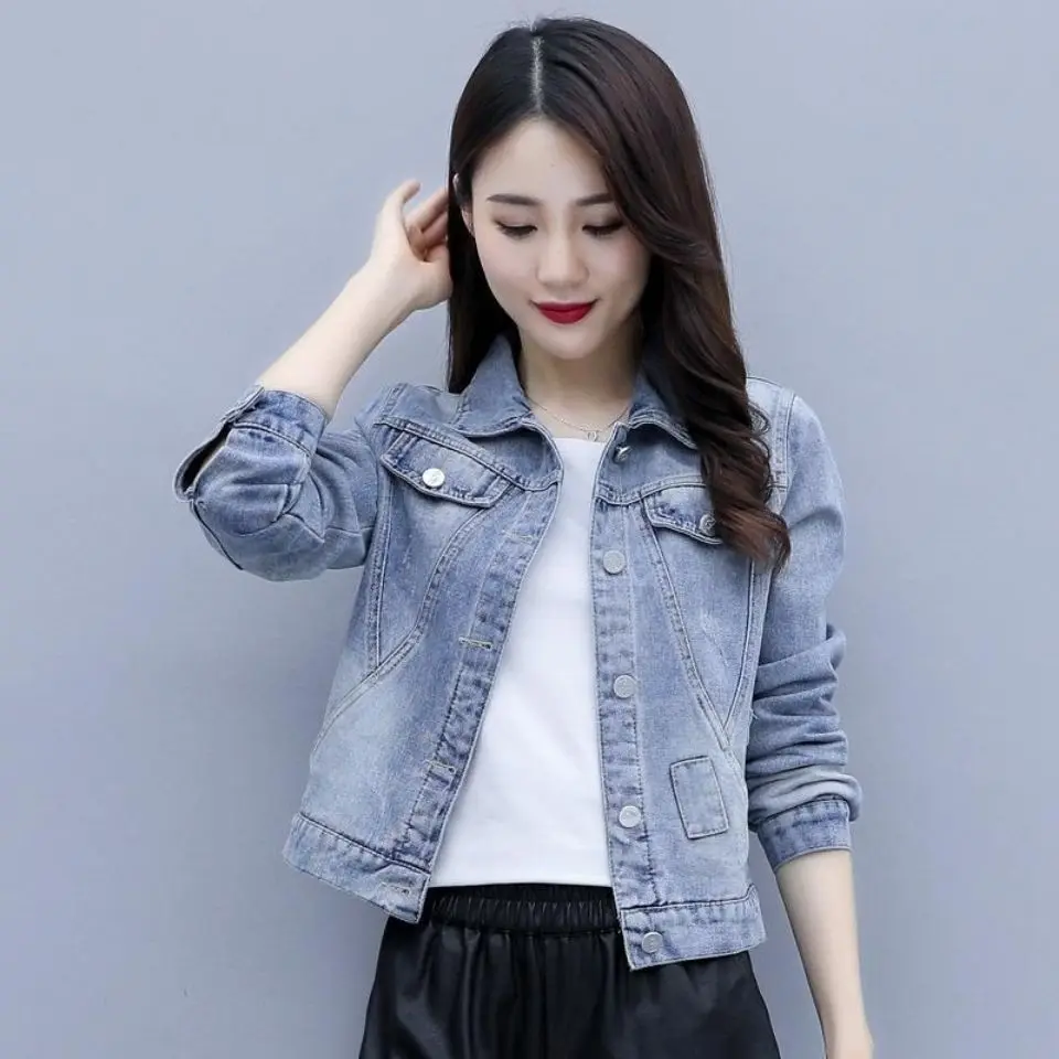 

2022 Autumn Women's Jacket Female Pockets Hole Short Jean Jackets Ladies 2022 New Fashion Button Casual Solid Coats A439