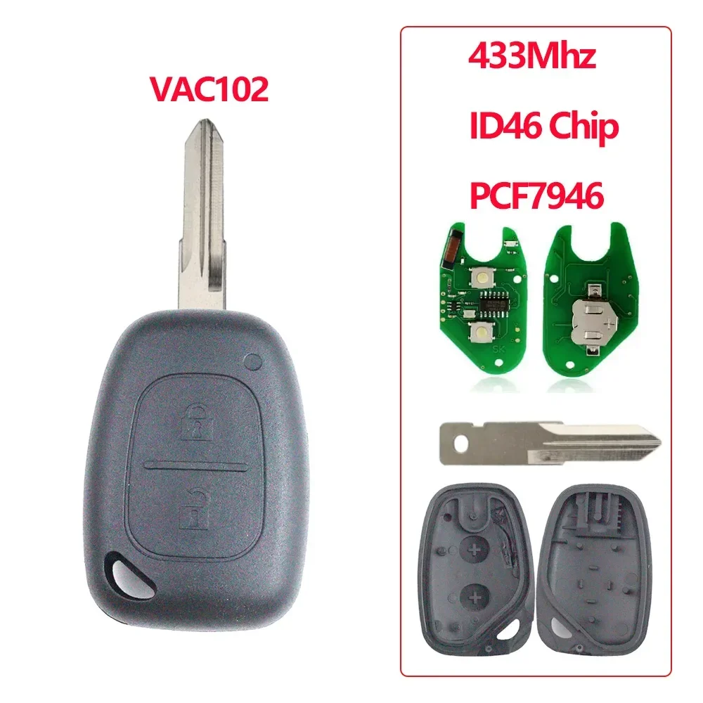 

2BT автомобильный брелок для ключей, чехол для Renault Traffic Primastar Master Kangoo Movano Vauxhall Vivaro/433 МГц ID46 PCF7946 чип