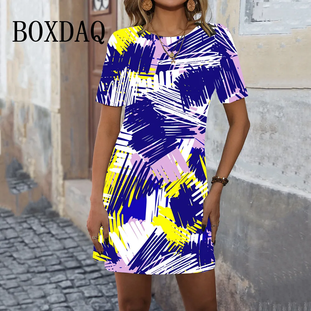 Милое модное женское платье с граффити летний пуловер свободное платье-трапеция