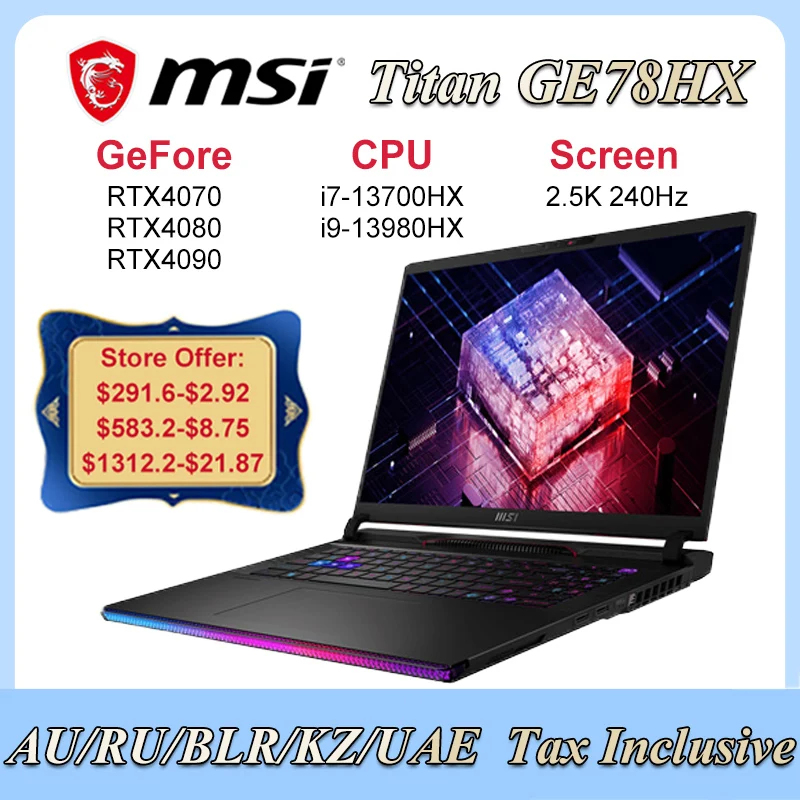 

MSI Titan GE78HX Gaming Laptop i9-13980HX RTX4090 17 Inch 2.5K 240Hz Screen 32GB/64GB 1TB/2TB Notebook Gaming Computer Netbook