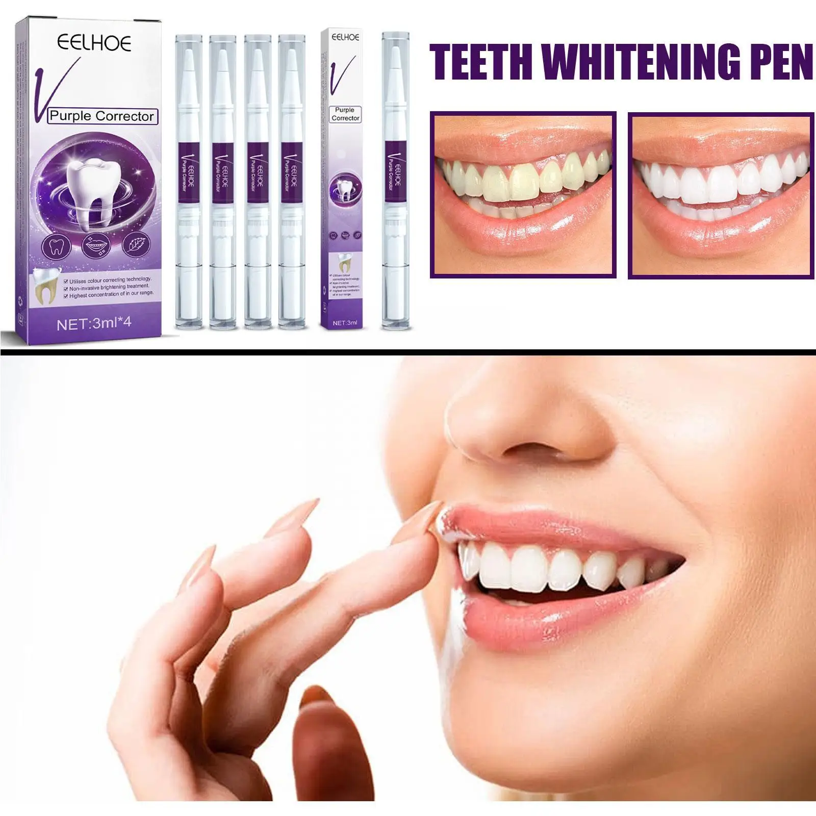 Отбеливание зубов Зубная паста для чистки полости эмаль ремонт Цвет Отбеливание удаление дыхания ручка корректор пятен Свежий фиолетовый P5S1