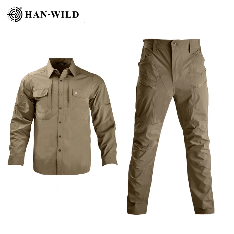 

HAN WILD Man Casual Outdoor Suit Tactical Shirt Safari Pants Military Shirt Combat Uniform Tops Hiking Outfit Army Sport Clothes