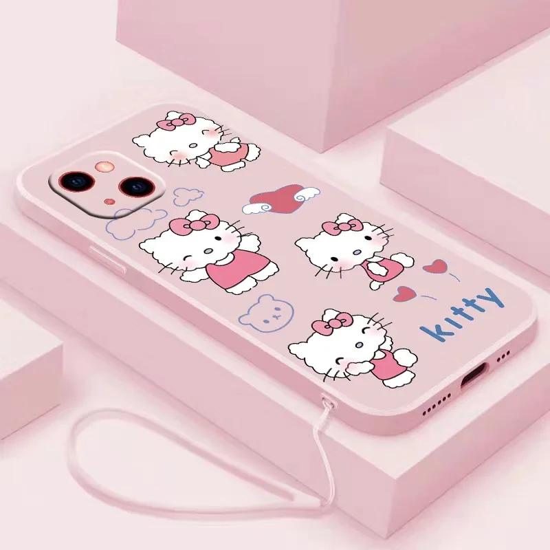 

Straight Edge Liquid Sanrio Hello Kitty Cinnamonroll Phone Cases For iPhone 13 12 11 Pro Max Mini XR XS MAX 8 X 7 Back Cover