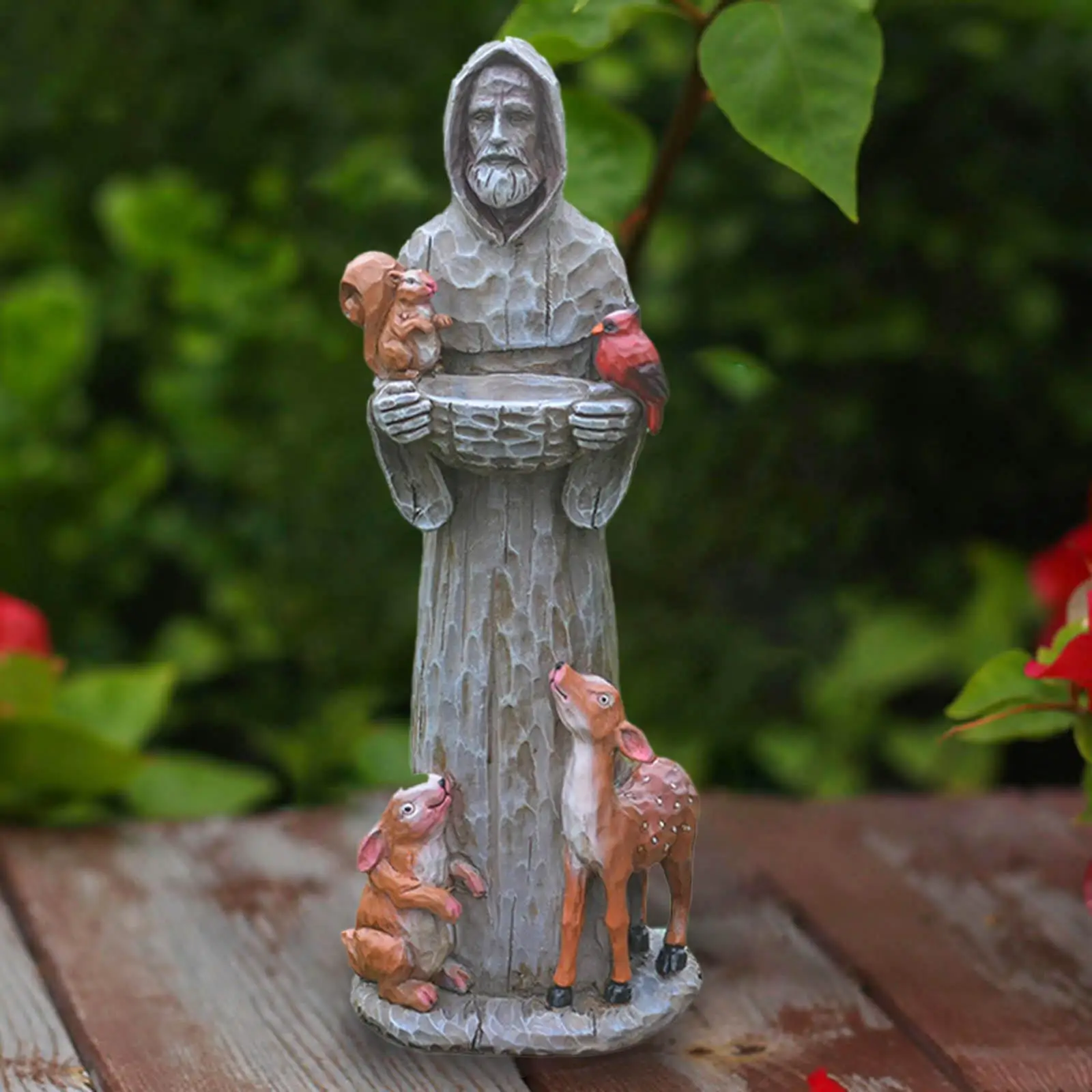 

ST. Francis Polyresin Bird Feeder Statue 4.3x3.4x11.8inch for Lawn Patio Crafts Outdoor Decor Durable Exquisite Workmanship