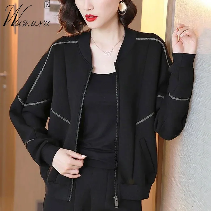 

Casual Black Bomber Jackets Women Plus Size 4XL Loose Crop Chaqueta Mujer Long Sleeves Spring Outwear Mom Vintage Baseball Coat
