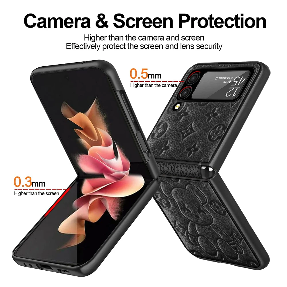 Защитный чехол ZFlip3 для Samsung zflip3 с милым медведем кожаная текстура задняя крышка