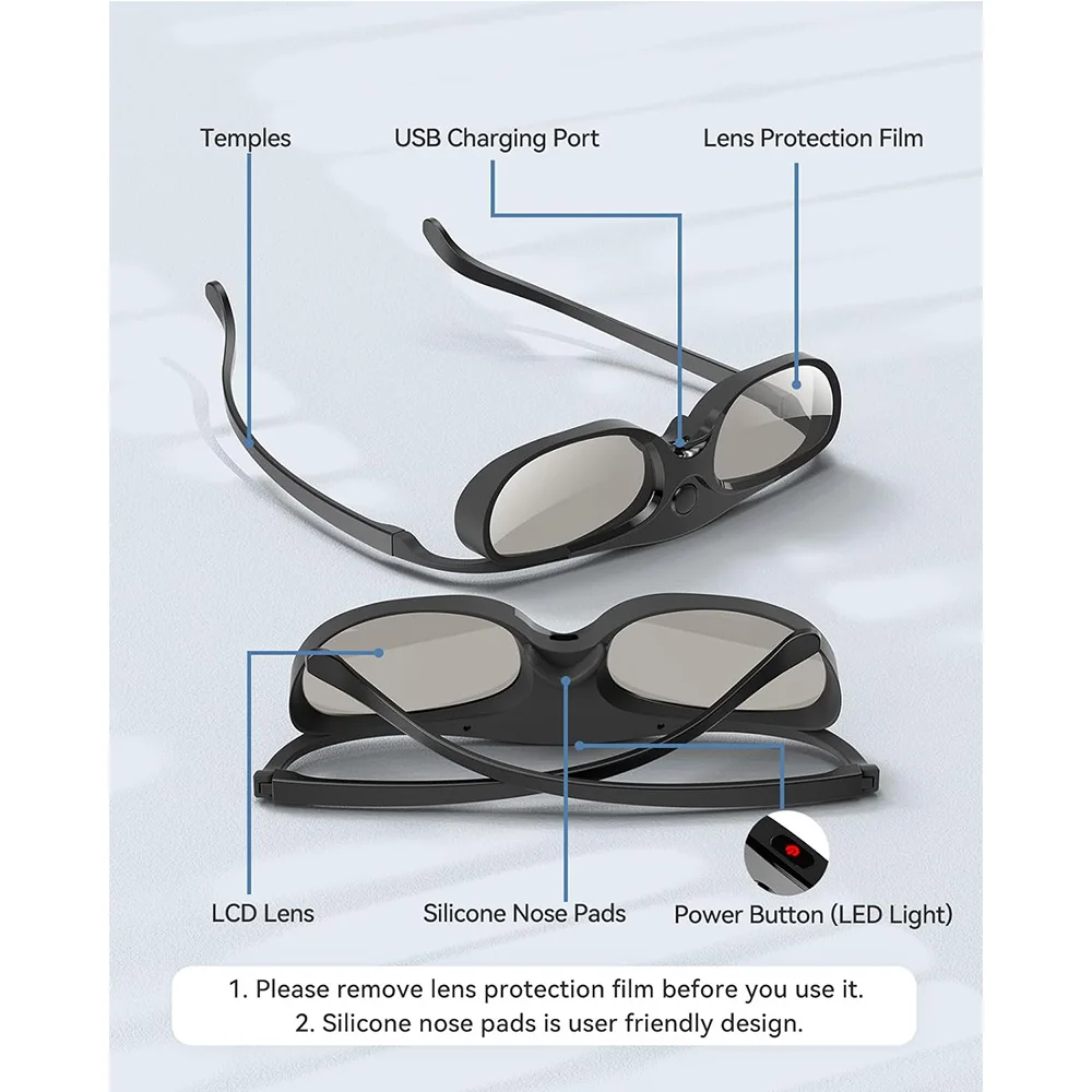 1pc 3D Glasses Black Active Shutter for Epson Projector TDG-BT500A TDG-BT400A TY-ER3D5MA Rechargeable 40Hours Working Time