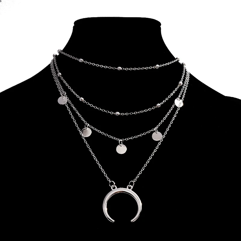 

Bohemian Moon Bead Chain Multi-Layer Pendant Necklace Female Ethnic Style Beautiful Girl Engagement Wedding Party Jewelry Gift