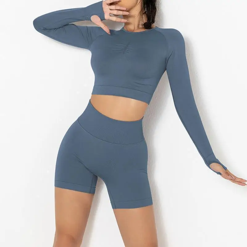 Бесшовная одежда для тренажерного зала вязаный комплект йоги Женский фитнеса с
