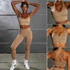 Бесшовный Женский комплект для йоги, спортивная одежда для тренировок, одежда для спортзала, женский спортивный комплект, короткий топ для фитнеса, леггинсы с высокой талией, спортивные костюмы