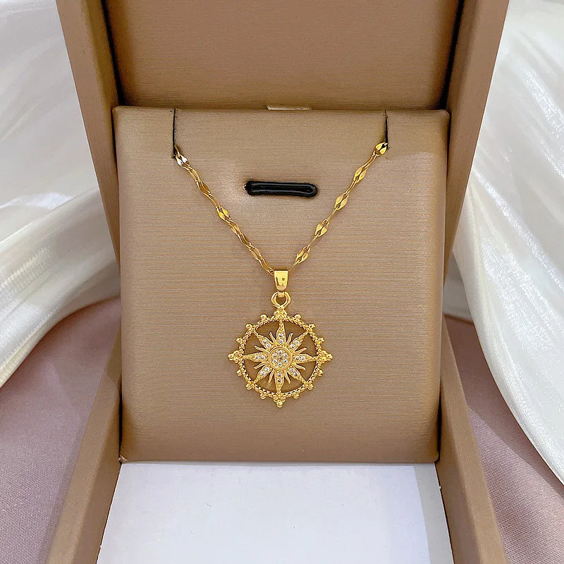 

Eight-Pointed Star Women's Necklace Golden Sun Pendant Inlaid Zircon Luxury Fashion Jewelry Cheap Items With Free Shipping