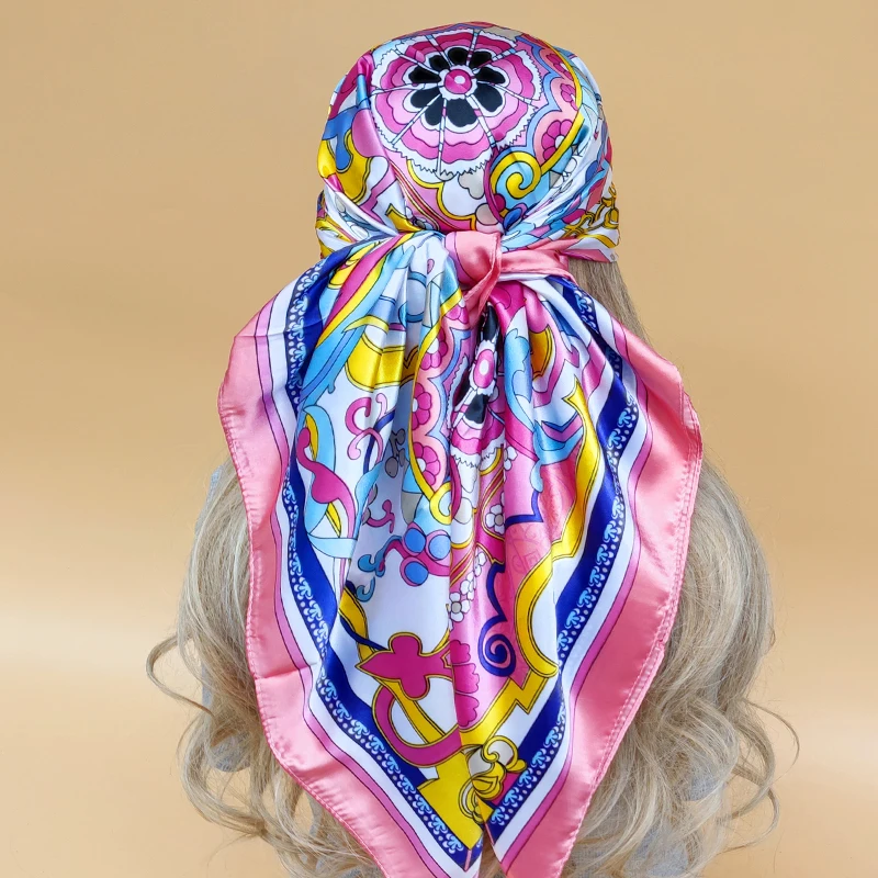 

Женский пляжный шарф с защитой от солнца, модный дизайнерский шарф 90x90 см, Роскошные шали на все четыре сезона, новинка 2023, популярный квадратный шелковый хиджаб