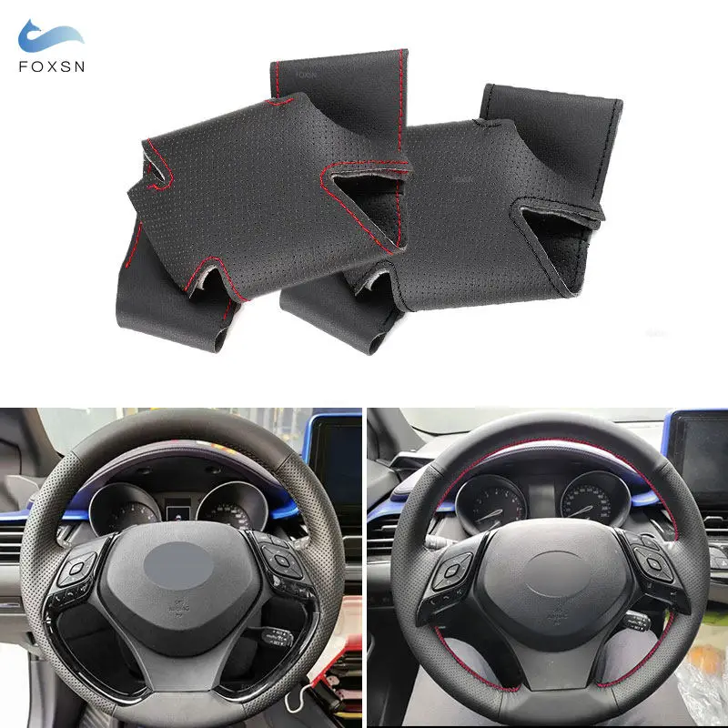 

Hand Braid Perforated Leather Car-styling Steering Wheel Cover Trim For Toyota Izoa 2018 2019 C-HR CHR 2016 2017 2018 2019