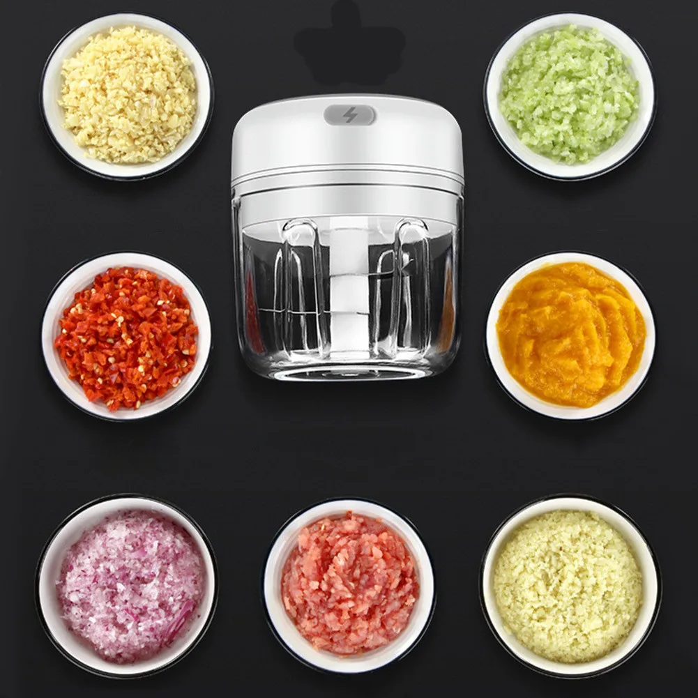 

2022 Mini Garlic Crusher Portable Chopper USB Charging Ginger Chili Vegetable Masher Machine Kitchen Tool Food Processor