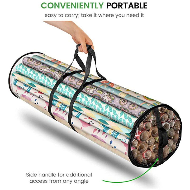 

Рождественская упаковочная бумага, сумка для хранения, прочная подкладка, Прозрачная молния, бумажная трубка для хранения, легко носить с собой ручки, прозрачный водонепроницаемый ПВХ пакет