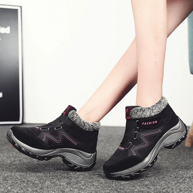 Women Boots Winter Casual Shoes Outdoor Waterproof  Hiking Cotton Shoes Thick Sole Wedge Warm Fur Snow Boots Sports Shoes