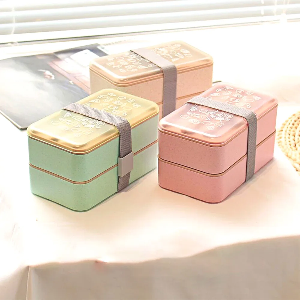 

Household INS Wheat Lunch Box Tableware Double Layer Bento Box Sushi Box Fruit Box Office Bento Box Kitchen Accessories