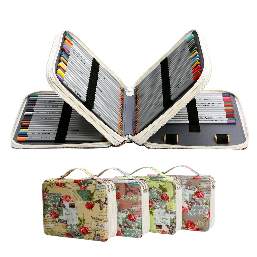 

120 Holes 3 Zippers Kawaii Pencil Case Art Painting Fashion Pen Curtain Large Capacity Sketch Color Pencil Case Stationery Organ