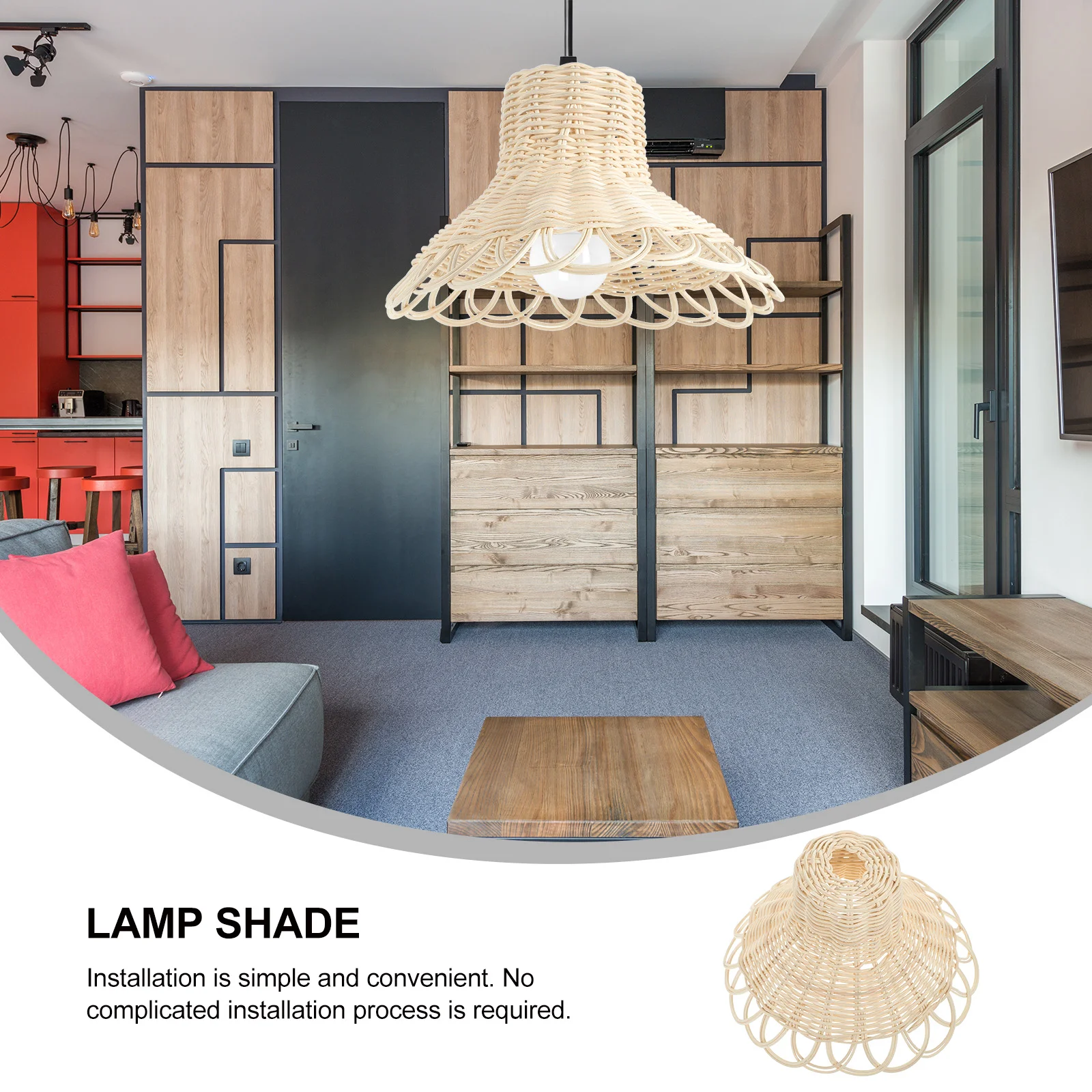 

Lamp Shade Rattan Shades Lampshade Light Woven Pendant Ceiling Wicker Chandelier Drum Cover Cage Rustic Hanging Vintage