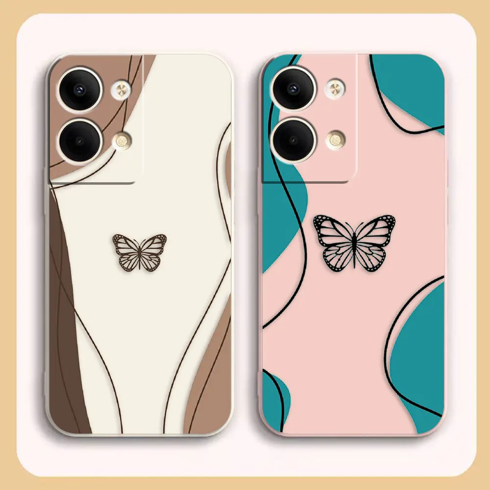 

Case For OPPO RENO 8 7 9 6 7SE 5 4 4SE 4 3 4G 5G PRO PLUS Colour Simple Liquid Silicone Case Beautiful Butterfly