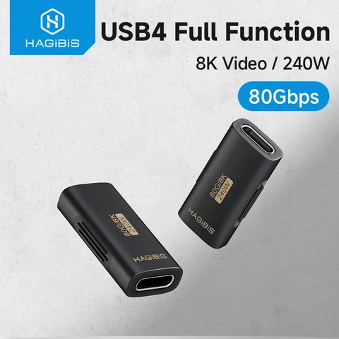 Hagibis USB C Female to USB C Female Adapter 80Gbps 240W USB4 Dual Female Удлинительный кабель-конвертер для ноутбука Thunderbolt 5/4