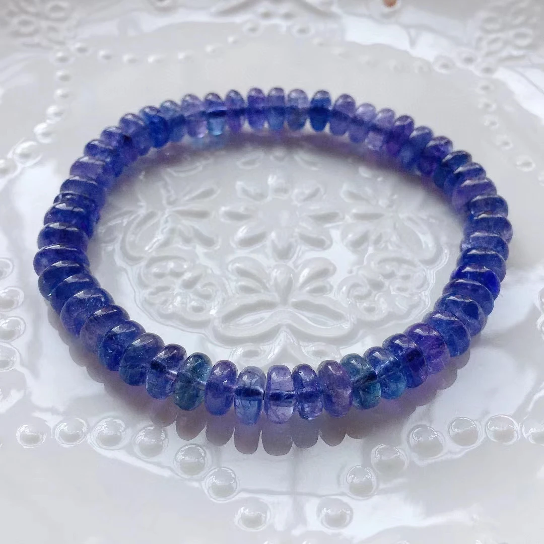 

Натуральный Фиолетовый Синий танзанит, браслет из драгоценных камней 7,3x3 мм, прозрачные бусины Абака, модный Восстанавливающий камень, танз...