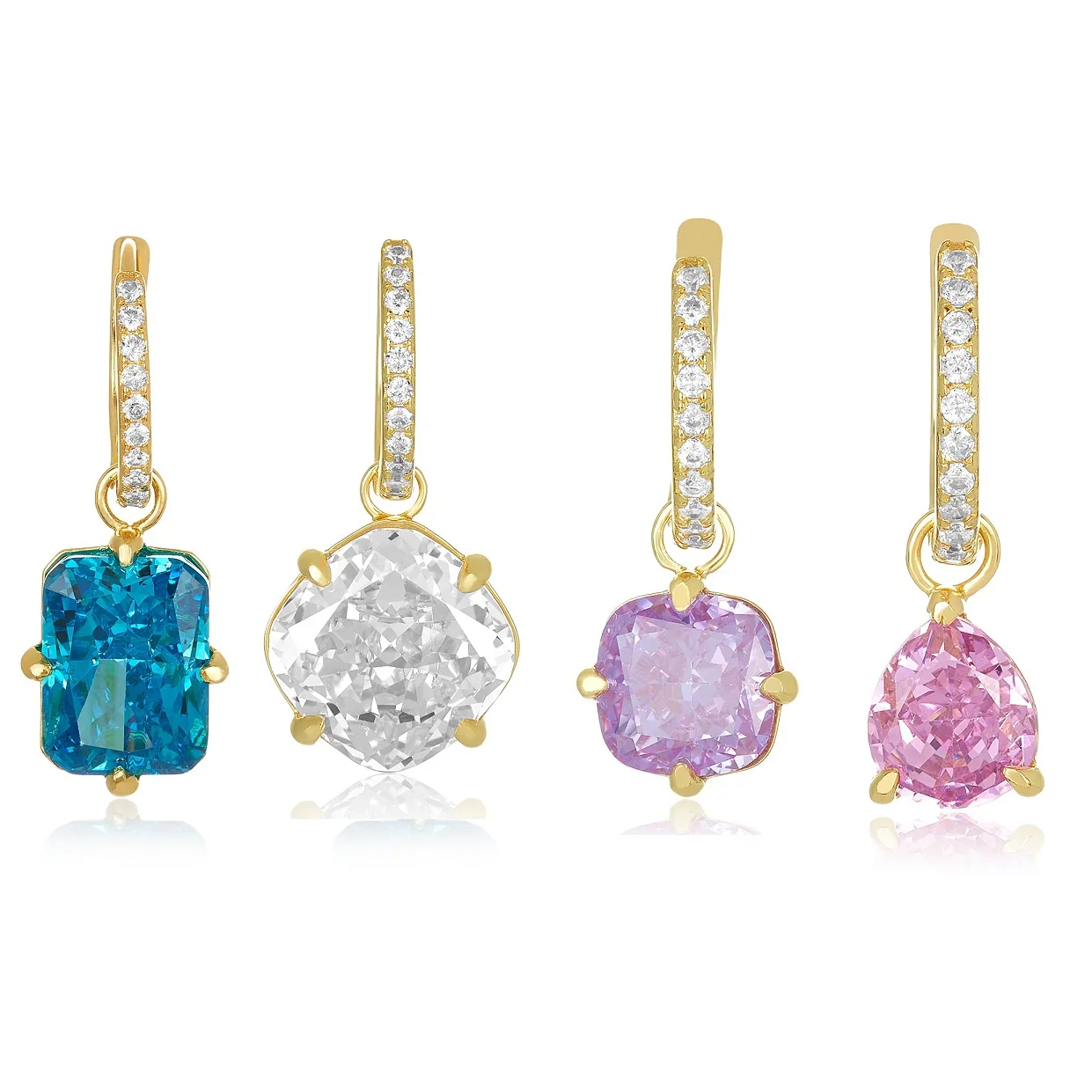 

2022 New Colorful Women Jewelry Geometric Square Rectangle Rhombus Tear Drop Birthstone CZ Charm Drop Earring