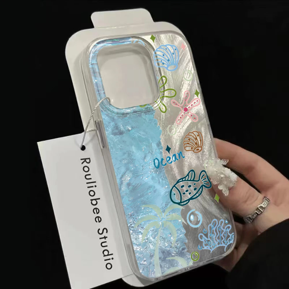 Летний чехол для телефона Xiaomi Redmi Note 14 Pro, Note 13, 12, 11, 10 Pro+ 5G 4G, 14C с дизайном «Океанский синий» и перьями, противоударный (art.: 3920db0f065cd) - 3920db0f065cd