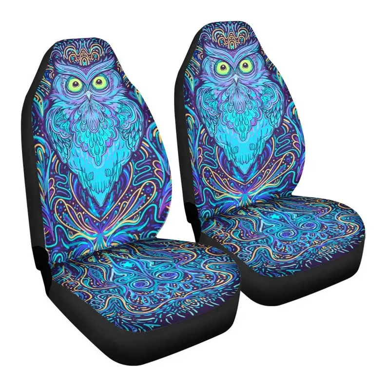

Psychedelic Owl Car Seat Covers - Vibrant Trippy Colorful Owl, Funky Owl Car Accessories, Custom Front Car Seat Covers