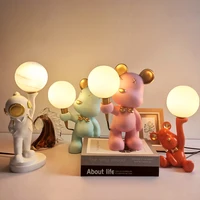 Pink Bear Cartoon Children's Table Lamp Living Room Bedside Bedroom Decor Spaceman 3D Moon Desk Lamp Boys/Girls Birthday Gift La