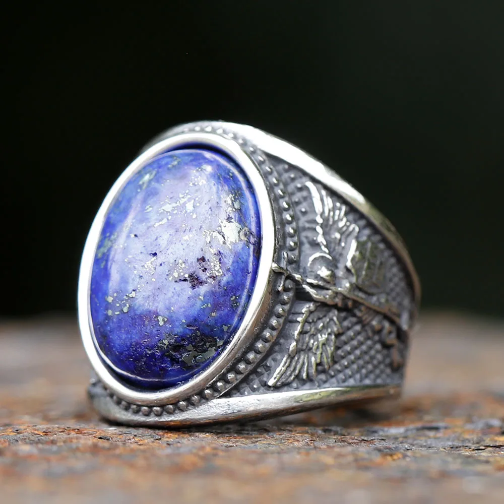 Кольцо из нержавеющей стали 316L с камнем в индийском стиле голубым Цирконом