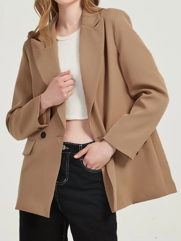 

CUHAKCI женская верхняя одежда, пригородный костюм, женский шикарный офисный двубортный Блейзер, винтажное модное пальто с английским воротни...