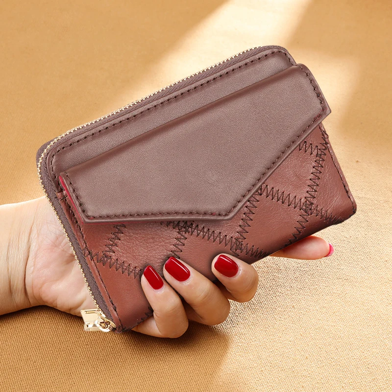 Фото Женский короткий кошелек из натуральной кожи бумажник на молнии для мелочи
