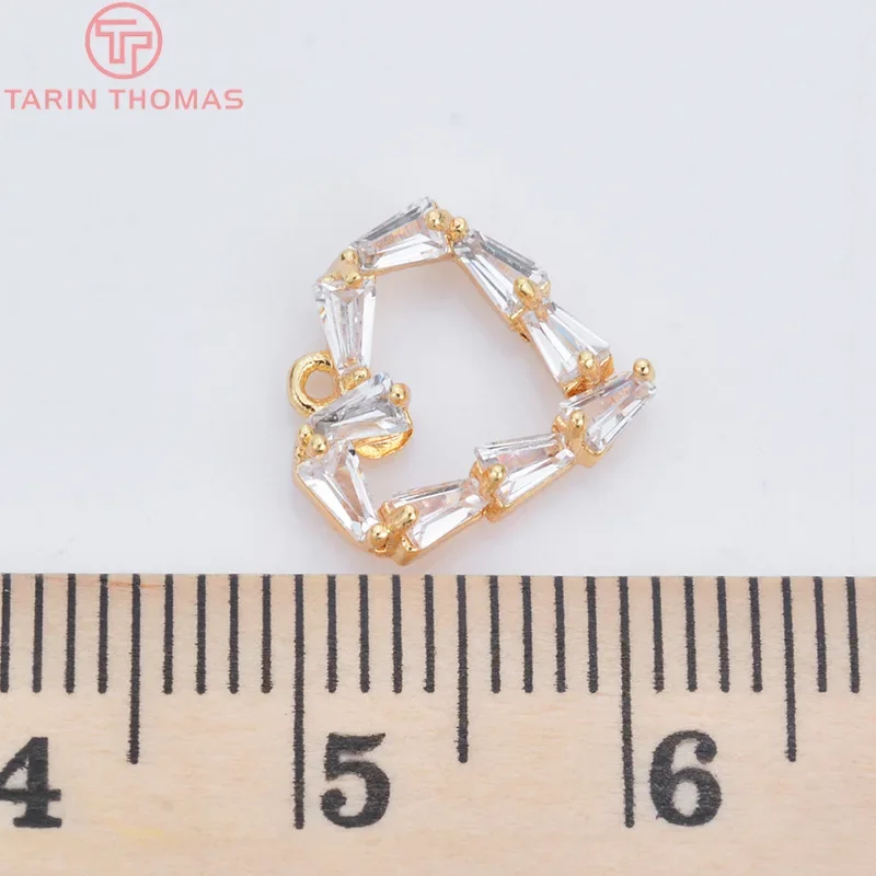 (1172) 4 шт. 11x12 мм 24-каратное золото латунь с цирконом подвески в форме сердца