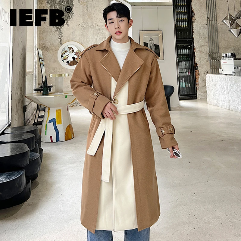 

Мужское пальто средней длины IEFB, осенне-зимняя модная ветровка контрастных цветов в Корейском стиле, Тренч для мужчин, модель 9A5917, 2023