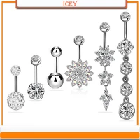6pcs stainless steel belly ring zircon navel stud crystal belly navel jewelry rhinestones belly button ring belly body jewelry