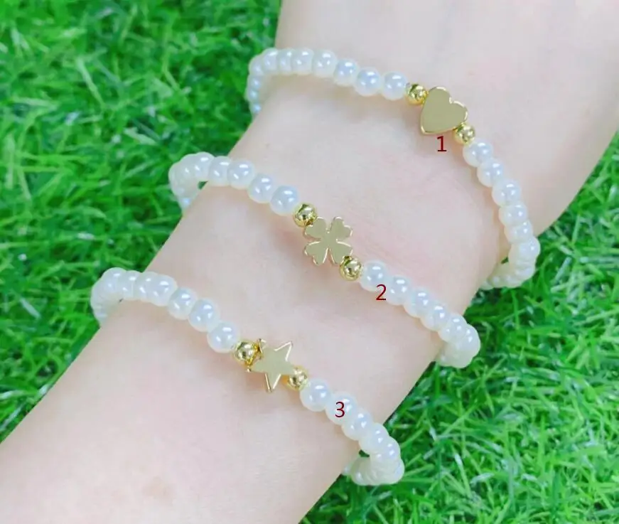 

CZ Pave heart start Pearl elastic thread bracelet For Women Gold Trend Romantic Party Gift Fashion Jewelry df3a