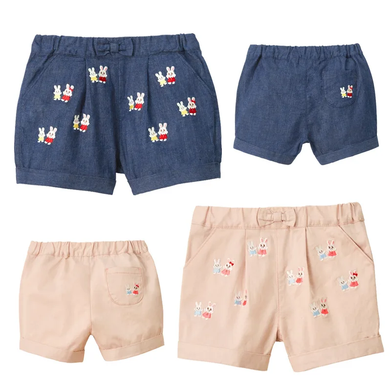 

Miki Kids Summer Girls Cartoon Bunny Full Embroidered Bow Shorts Kids Pants