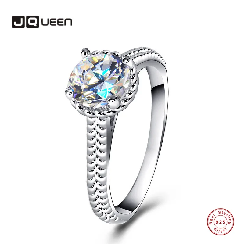 

JQUEEN Round Flower Wedding Ring 5A Cubic Zirconia 6.5mm 1ct Plated Platinum for Women 925 Jewelry Crystal Rings