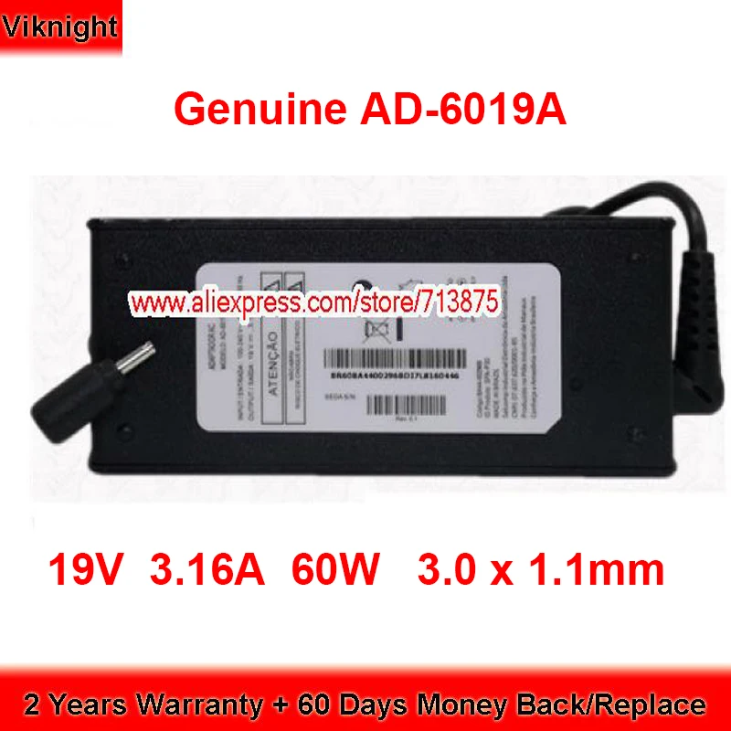 

Genuine AD-6019A 19V 3.16A AC Adapter with 3.0 x 1.1mm Tip for Samsung NP940X5N NP940X5M NP740U5M-X01US NP550XTA 340XAA