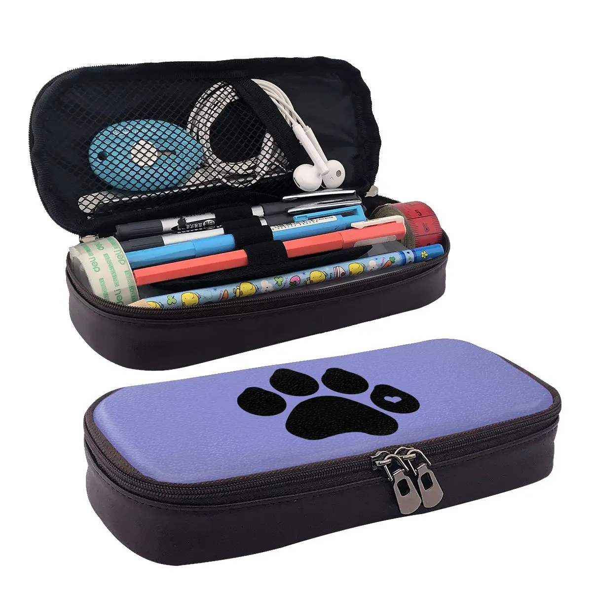 

Dog Paw Funny Logo Leather Pencil Case Zipper Pencil Box Stationery Pen Pouch for Boys Girls School Students Work Office