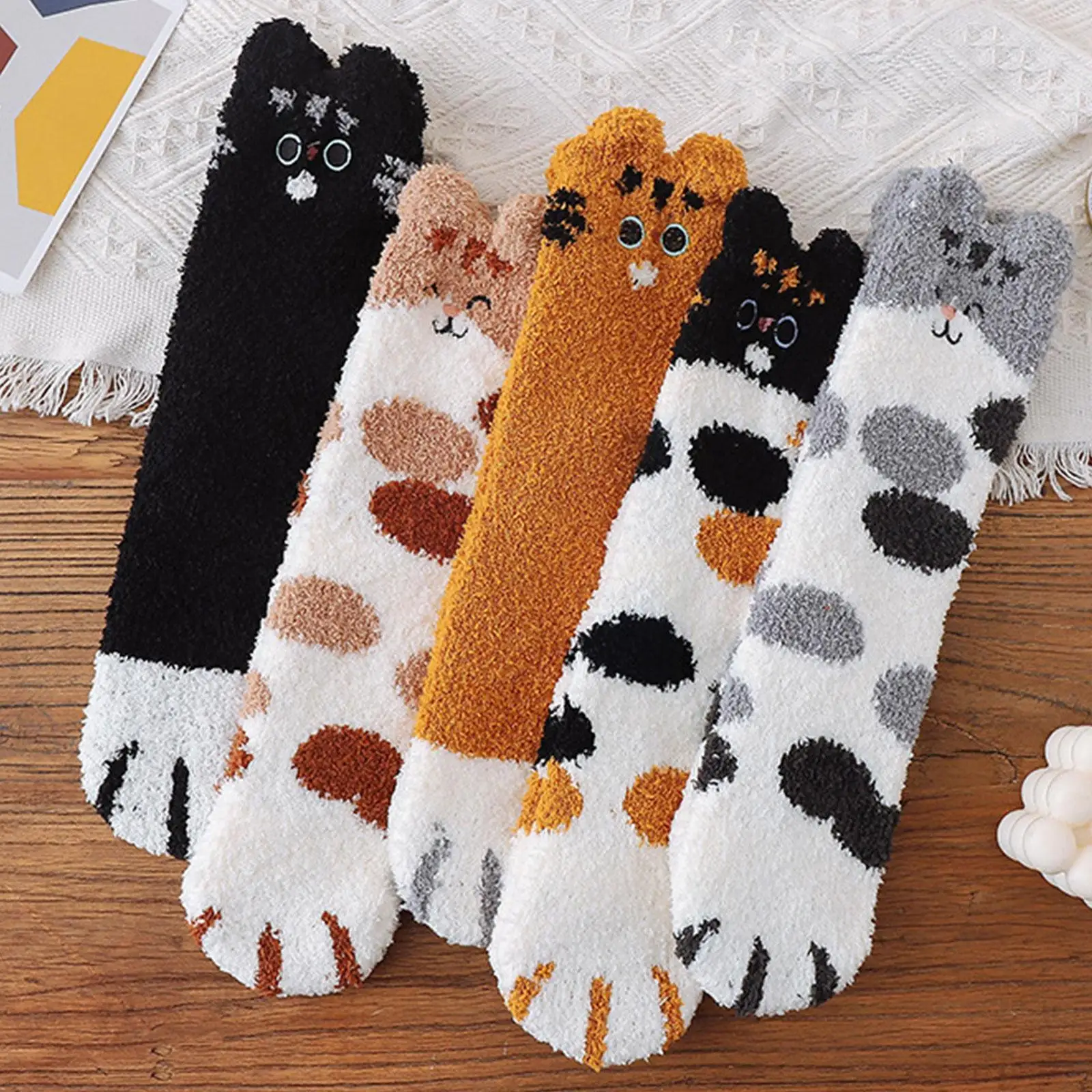 

1 пара, Женские флисовые Носки, Осенние теплые флисовые Носки для сна в виде кораллового кота