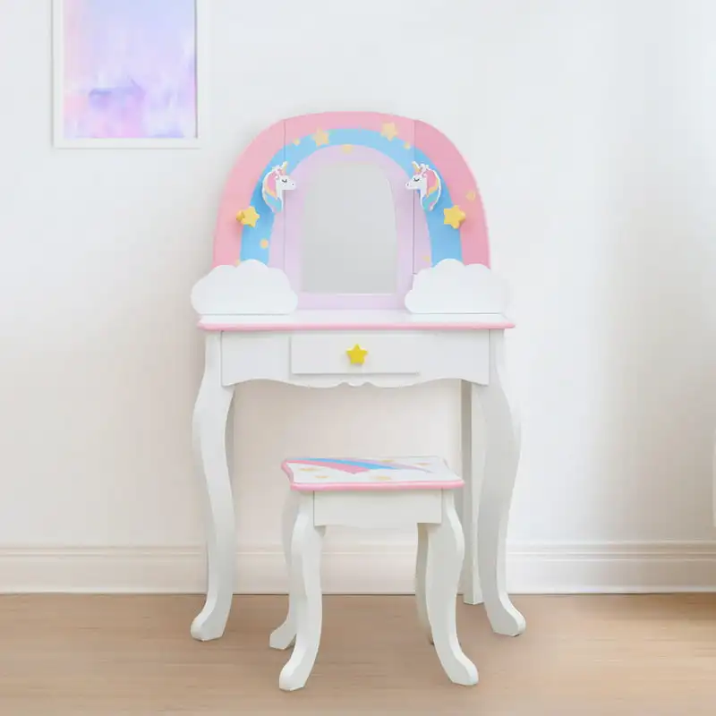 

Dreamer Vanity Table Set with Mirror and Stool, White
