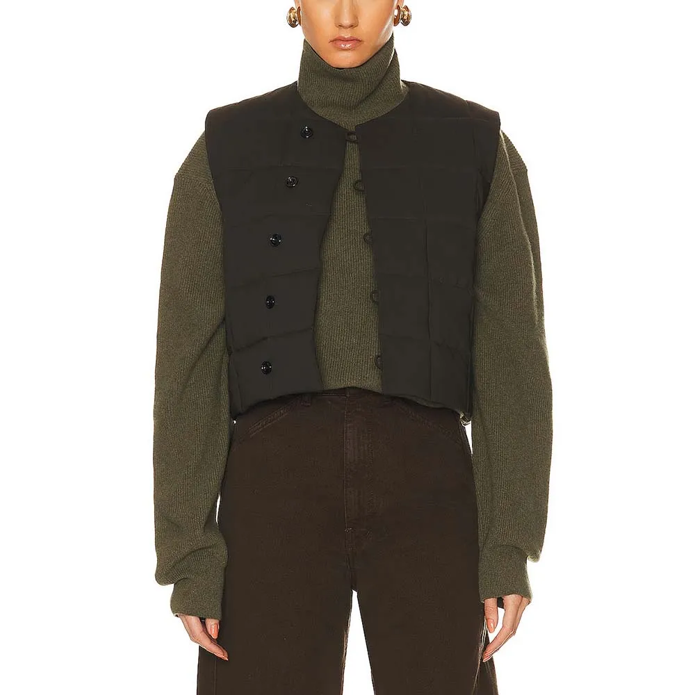 

Women's Vest 20213 Autumn And Winter New Y2k Square Single-breasted Round Neck Sleeveless Simple Peplum Clip Cotton Vest Tops