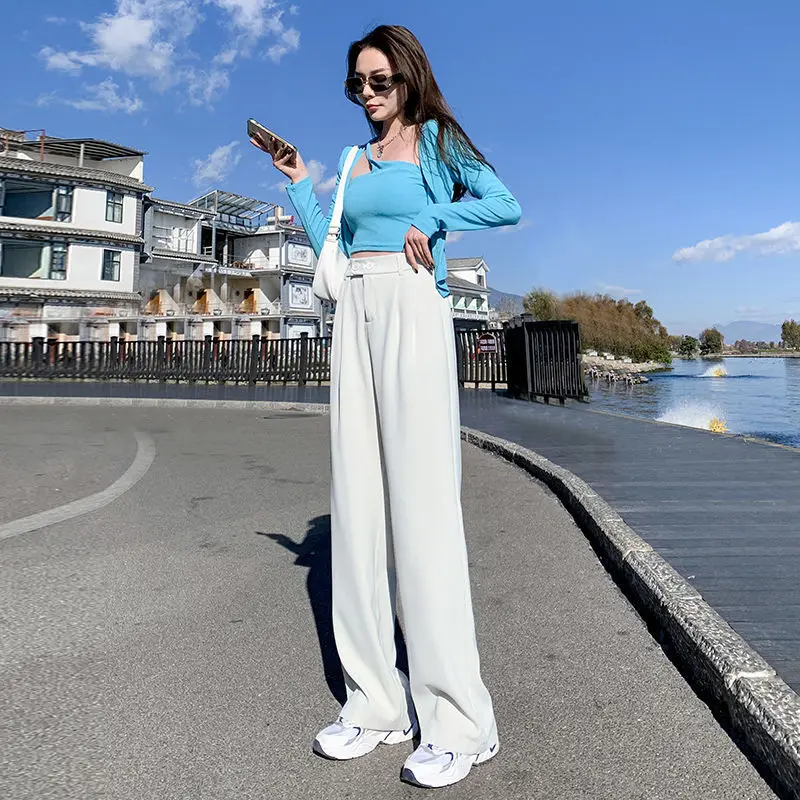 

Women 2022 Spring New Casual High Waist Pants Female Loose Wide Leg Pants Ladies Floor-Length Suits Pants Long Trousers T46